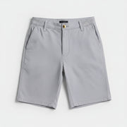 Allzom light grey polyester casual shorts for men, straight leg, slight stretch, ideal for summer golf or everyday wear.