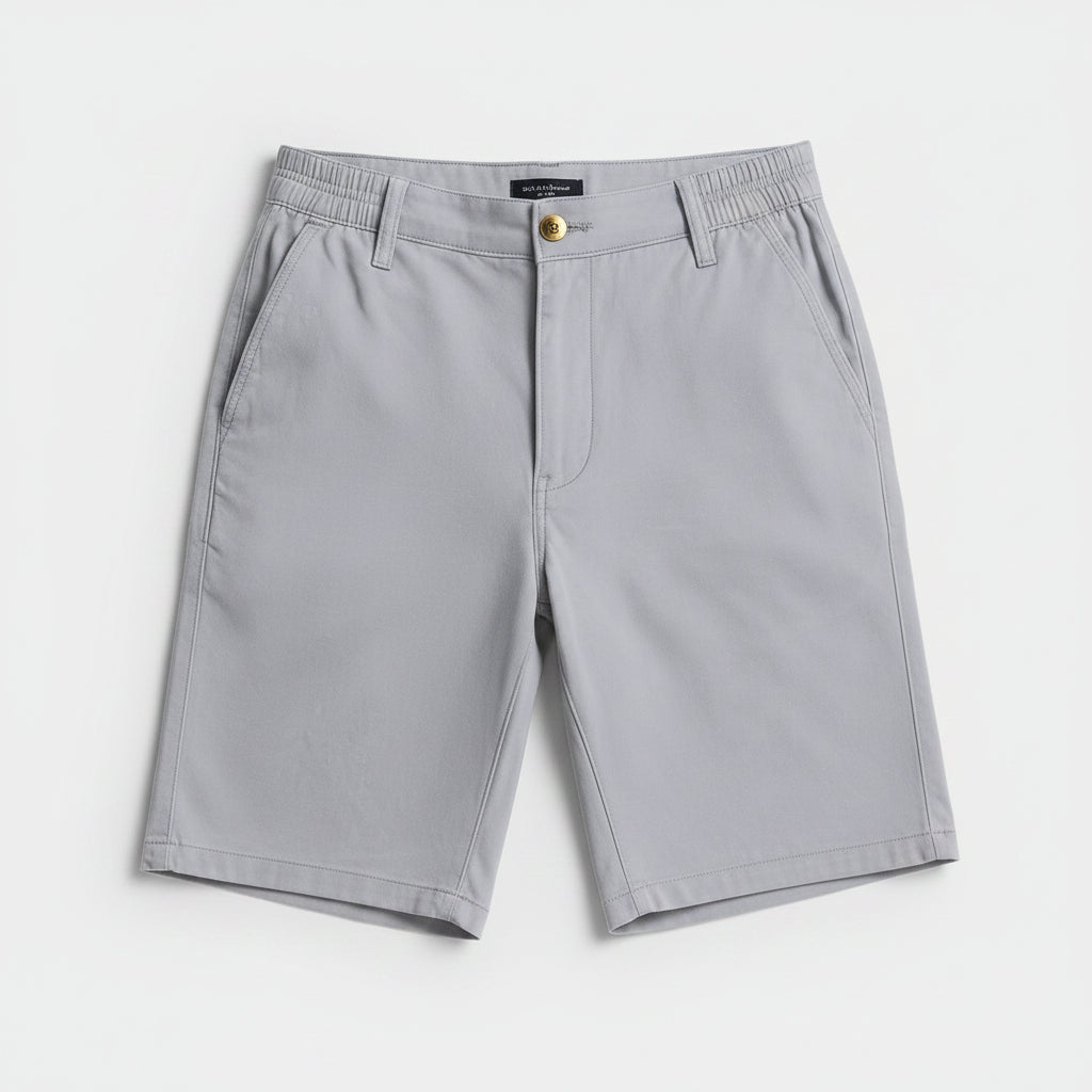 Allzom light grey polyester casual shorts for men, straight leg, slight stretch, ideal for summer golf or everyday wear.