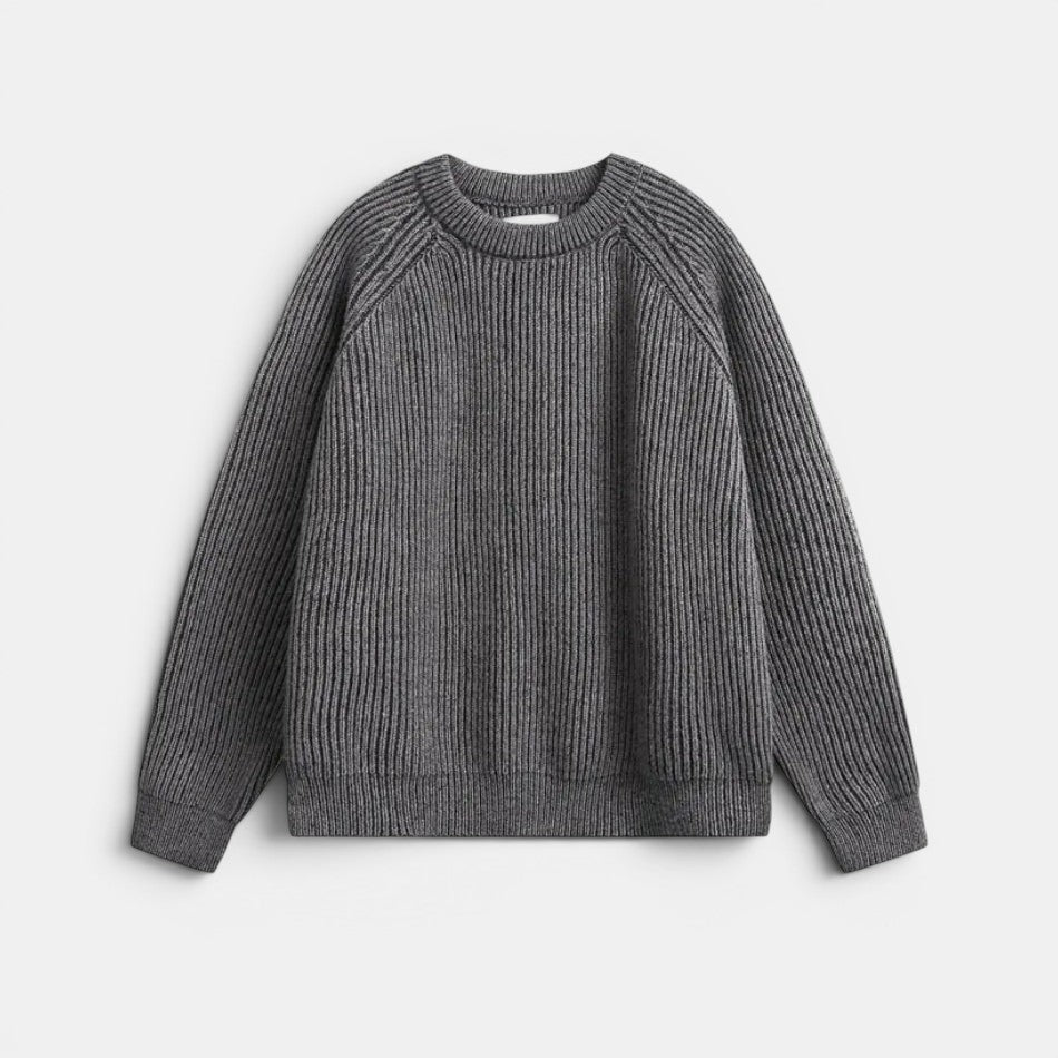 Allzom Men's Retro Brocade Round Neck Sweater in grey, featuring a textured knit and classic fit.