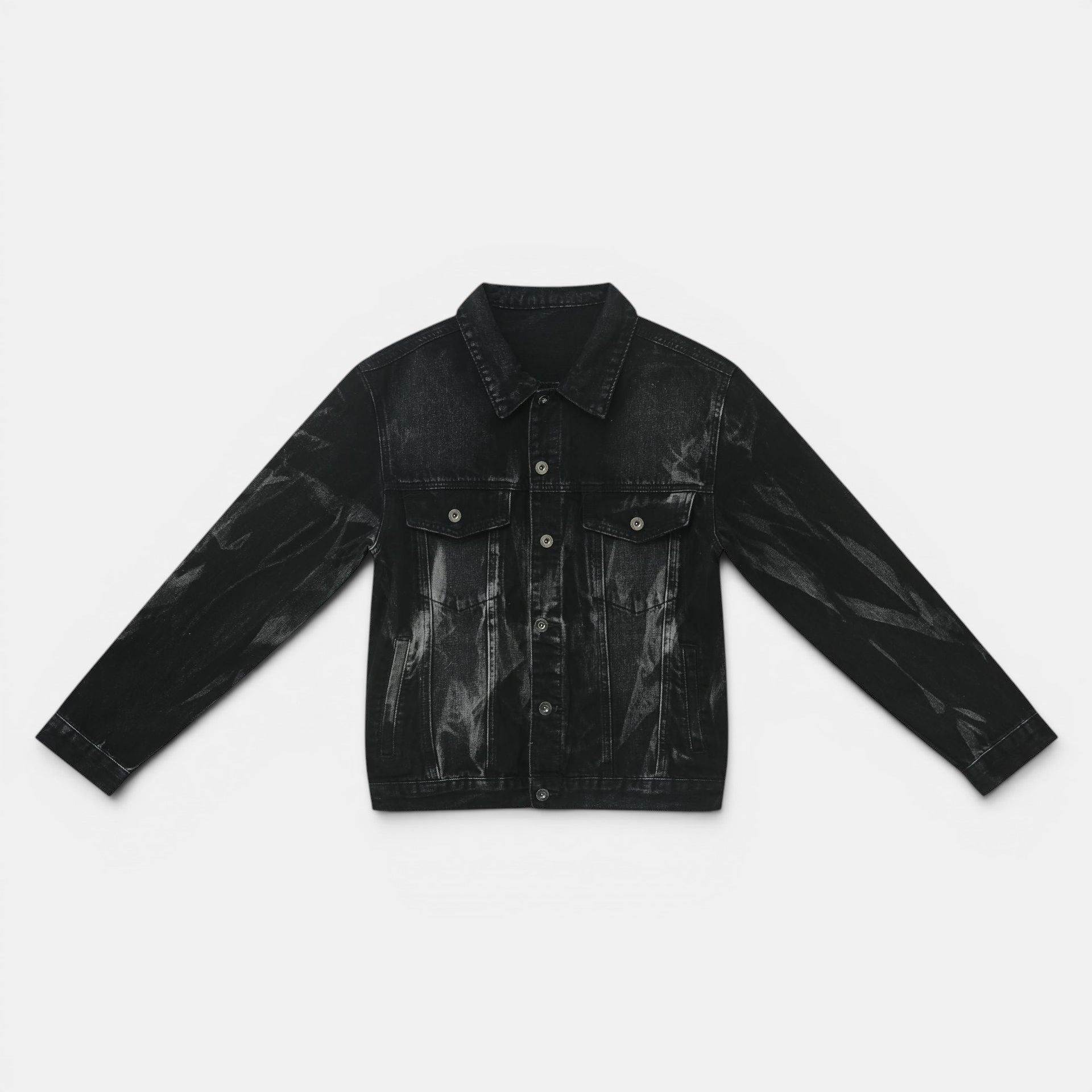 Allzom Men's Retro Washed Loose Casual Denim Jacket in black. Features a vintage wash and relaxed fit.