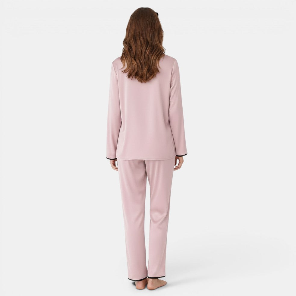 Women's Satin Contrast Color Shirt & Trousers Homewear Suit
