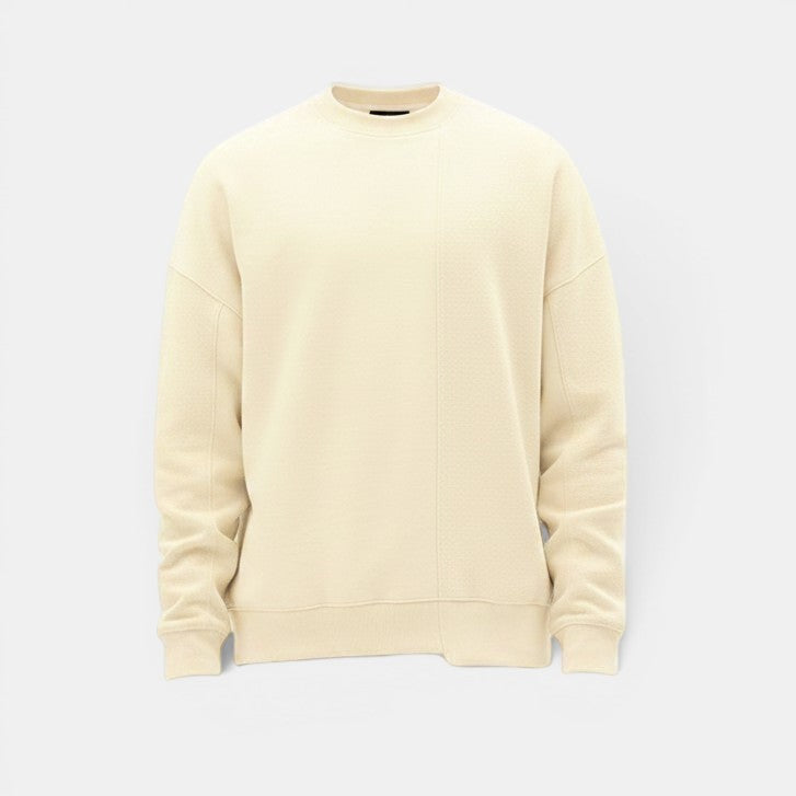 Allzom bege pullover de malha com gola redonda solta em tom neutro, com costuras verticais subtis e punhos canelados.