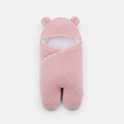 Allzom rosa saco de dormir acolchoado para bebé com design de embrulho e orelhas de urso. Fecho de velcro.