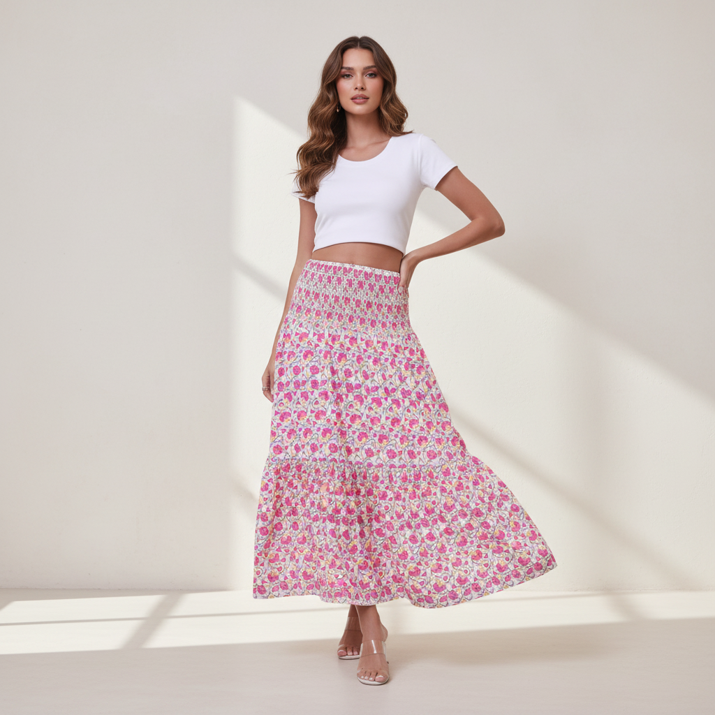 Bohemian Resort-Style Sweet Printed Maxi Skirt