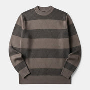 Allzom men's brown and black striped high round neck knit sweater with a modern slim fit.