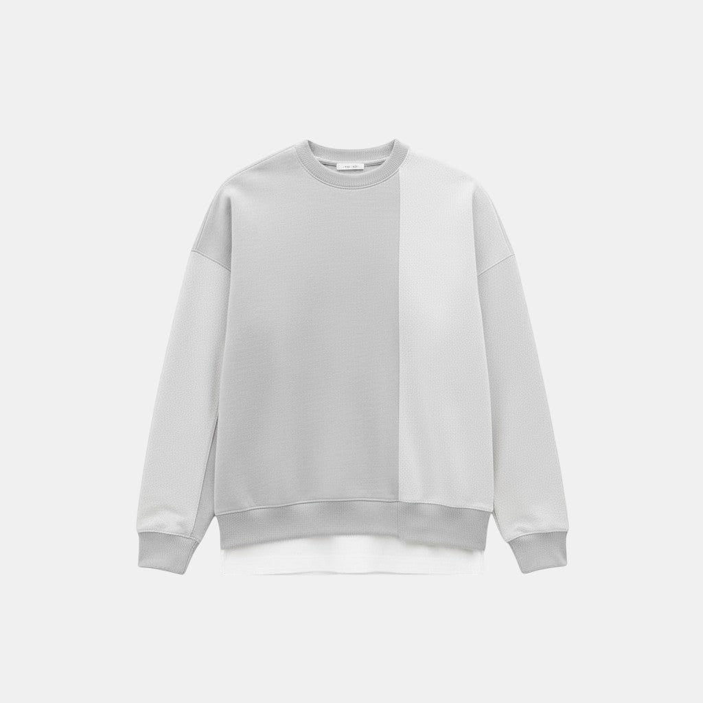 Allzom sweatshirt cinza assimétrica em algodão com painéis de blocos de cor e camada inferior branca.