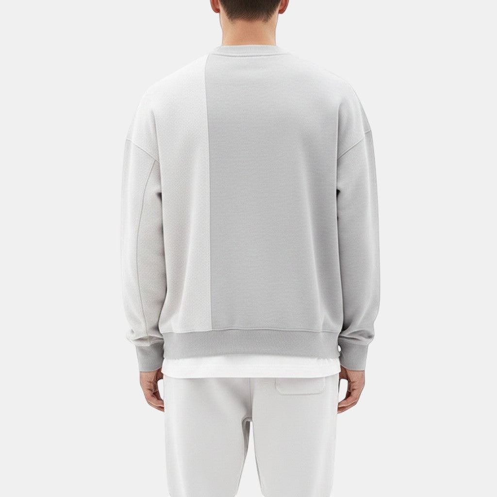 Allzom sweatshirt cinza com padrão assimétrico em blocos de cor, corte descontraído em algodão.