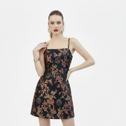 Sexy Embroidery Floral Strapless Women Party Dress – Short Satin Vintage Style