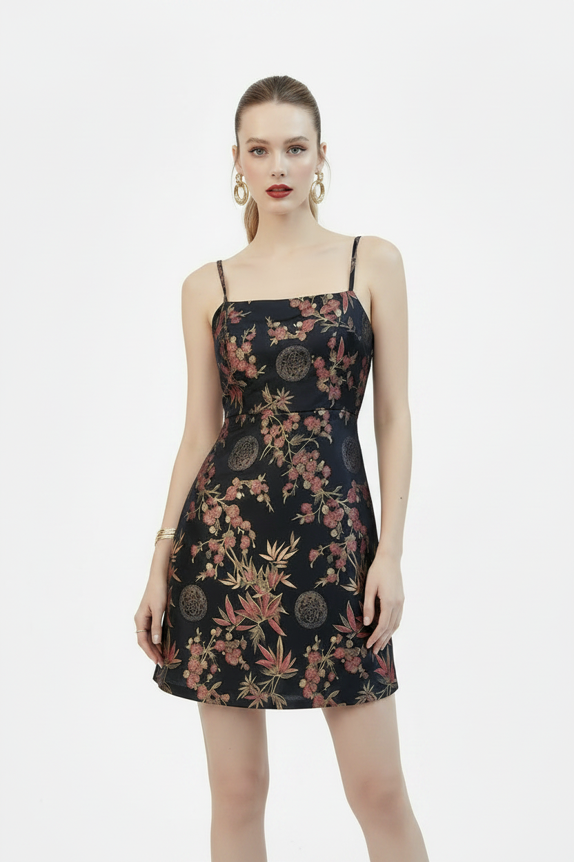 Sexy Embroidery Floral Strapless Women Party Dress – Short Satin Vintage Style
