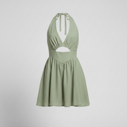 Women's Vintage Hollow-Out Backless Halter Mini Beach Dress
