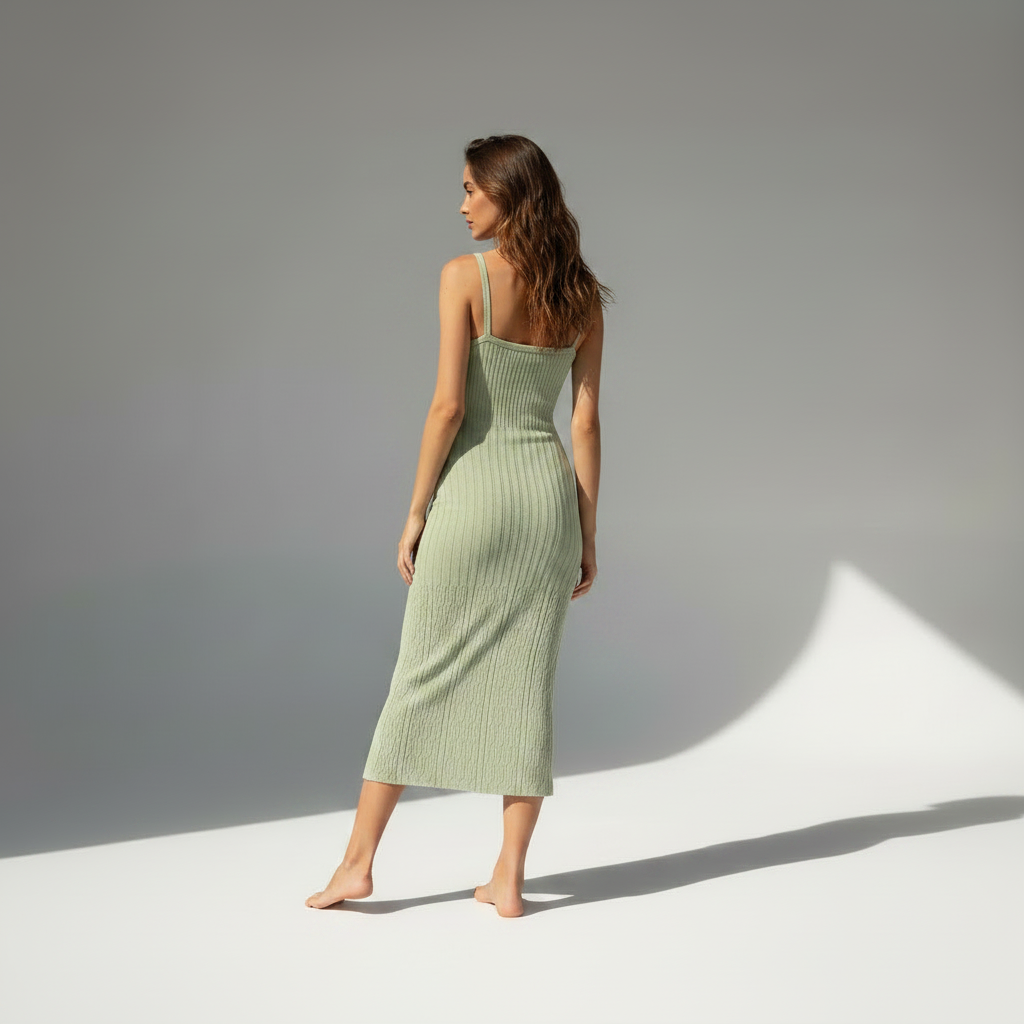 Summer Thin Hollow High Elastic Ice Silk Midi Dress