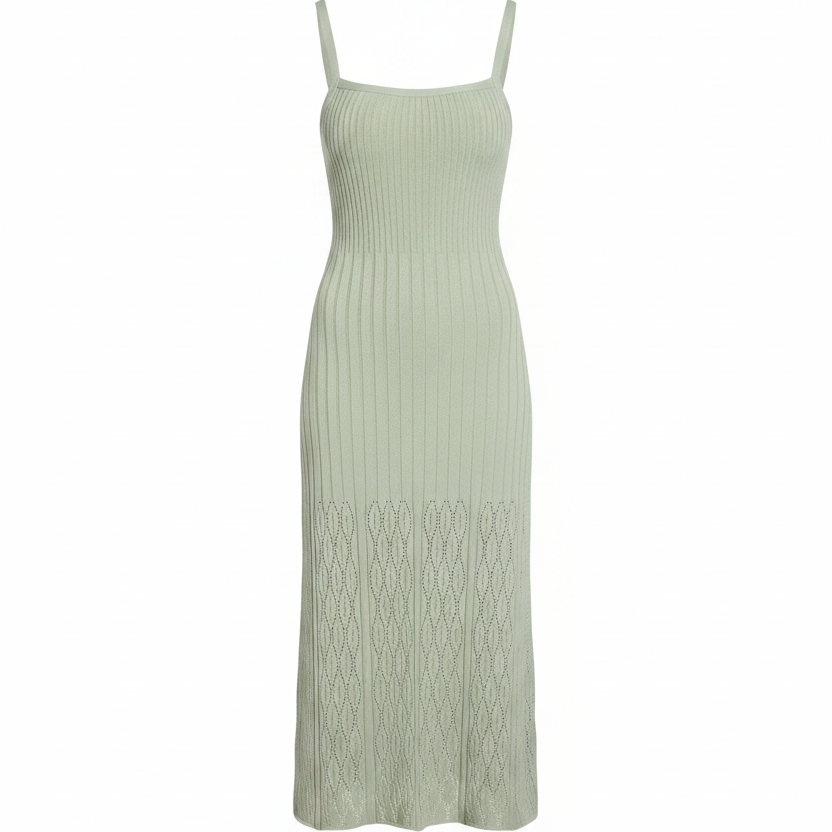 Summer Thin Hollow High Elastic Ice Silk Midi Dress