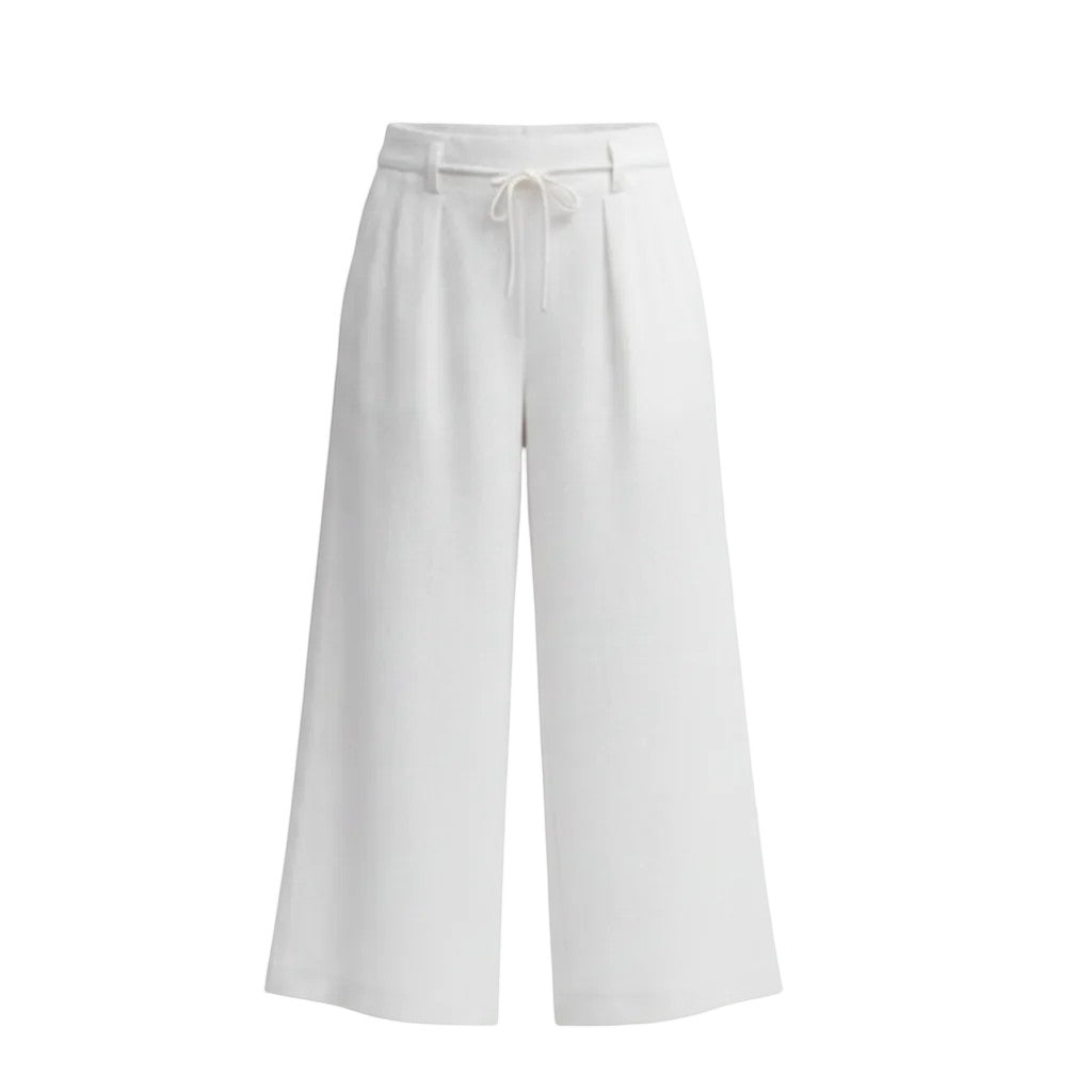 Allzom white linen-blend wide-leg cropped trousers with ruffled detailing and drawstring waist