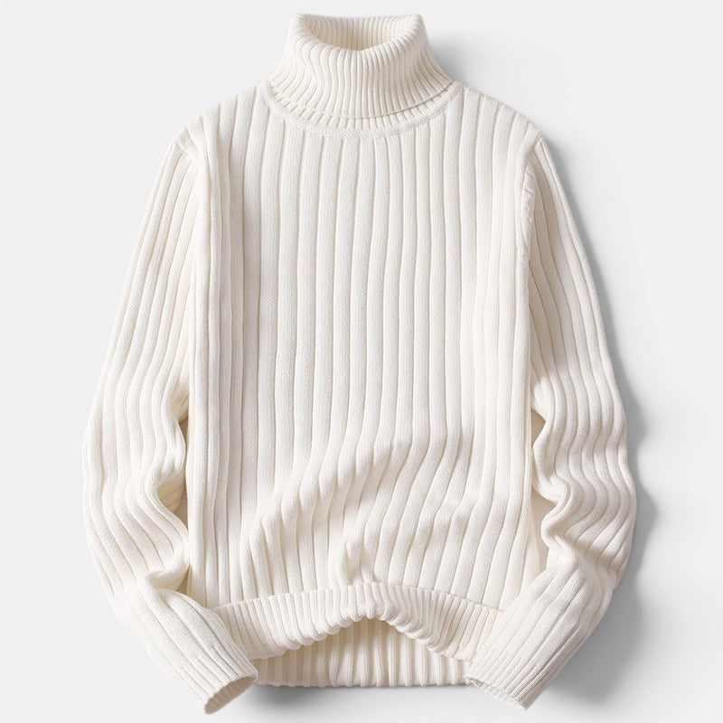 Allzom men's white ribbed knit turtleneck base layer top, soft and breathable fabric.