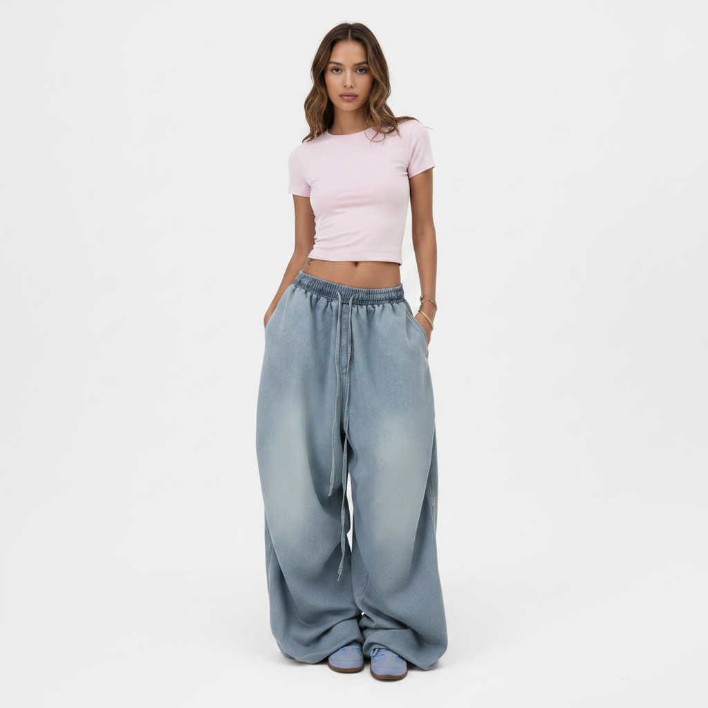 Retro High Street Wide Leg Loose Jeans
