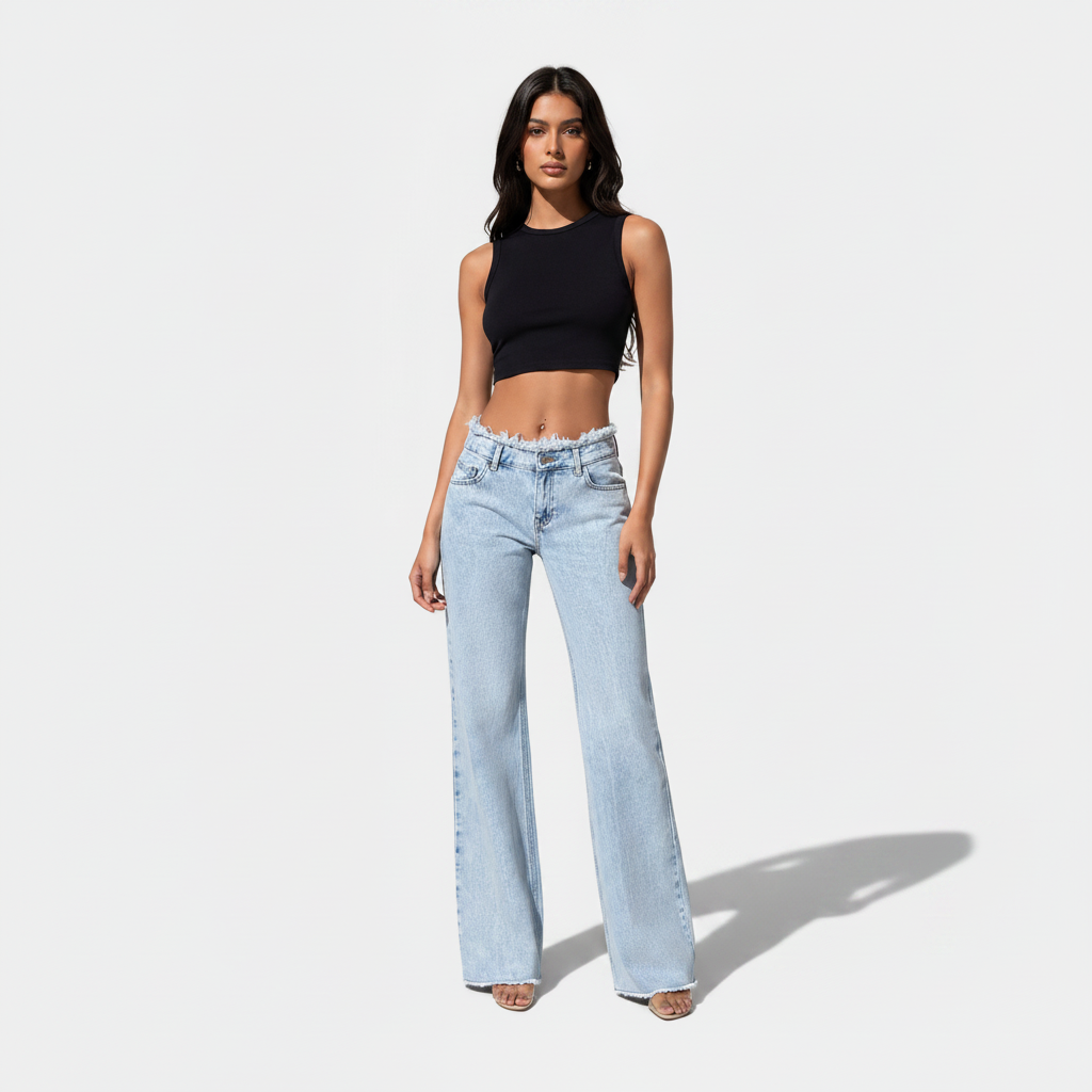 Raw Hem Jeans Women's High Waist Slimming Draping Baggy Pants Wide Leg Pants