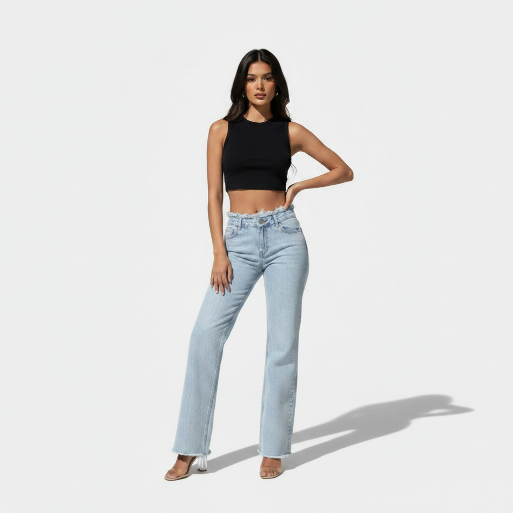 Raw Hem Jeans Women's High Waist Slimming Draping Baggy Pants Wide Leg Pants