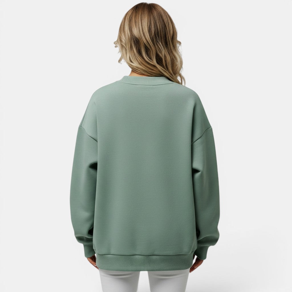 Allzom women's sage green crew neck loose-fit pullover sweatshirt, soft fabric, timeless design.