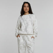 Allzom women's white and grey camouflage maple leaf print sweatshirt and joggers sports suit.