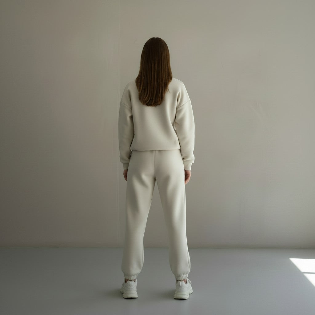 Allzom women's cream tracksuit set with zip jacket and casual pants, soft breathable fabric, Y2K style.