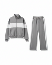 Women's Contrast Colour Long-Sleeve Sweatshirt & Trousers Casual Suit