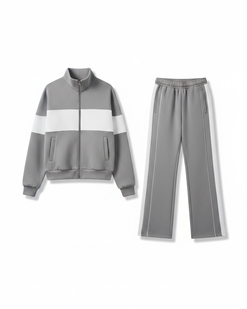 Women's Contrast Colour Long-Sleeve Sweatshirt & Trousers Casual Suit