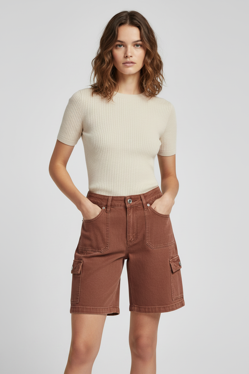 Women's Vintage Washed Red Cargo Denim Shorts