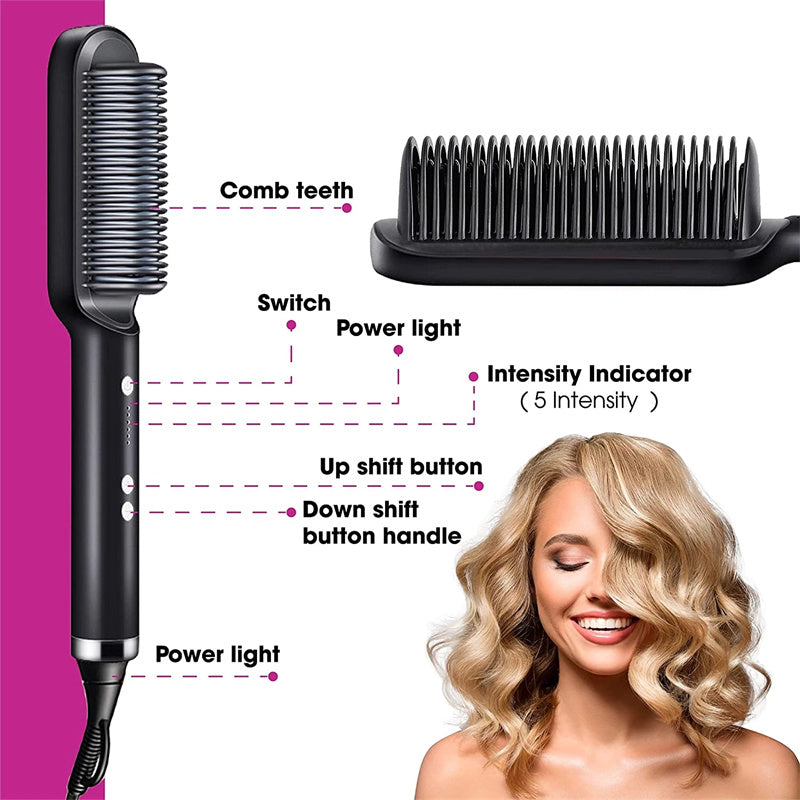 2-in-1 Negative Ion Hair Straightener & Curling Comb