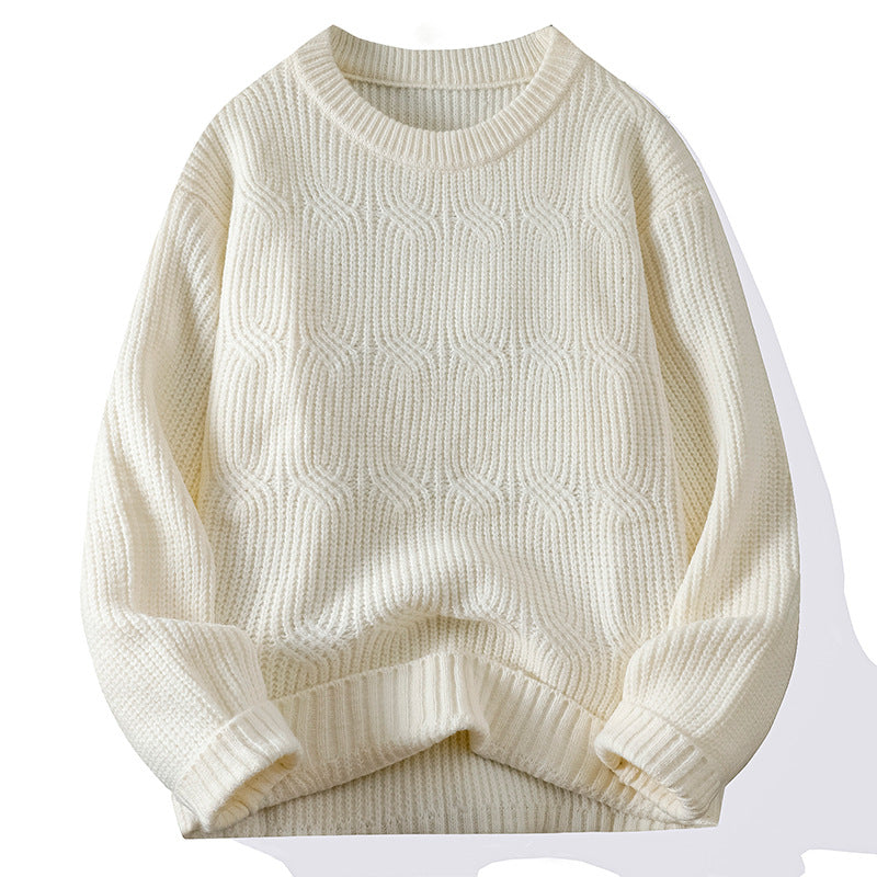 Men's Solid-Colour Retro Crew Neck Long-Sleeve Knitted Sweater