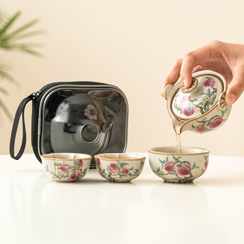 Ru Kiln Nine Peach Travel Tea Set