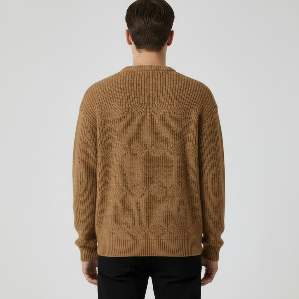 Men's Solid-Colour Retro Crew Neck Long-Sleeve Knitted Sweater