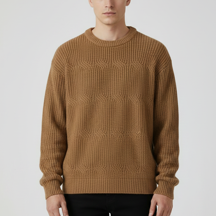 Men's Solid-Colour Retro Crew Neck Long-Sleeve Knitted Sweater