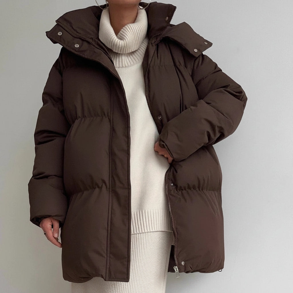 Women's Casual Waist-Cinching Hooded Mid-Length Padded Jacket