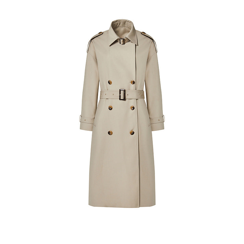 Women's Stand Collar Double-Breasted Trench Coat – Adjustable