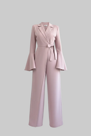 Women's Elegant Solid-Colour Flared Sleeve Wide-Leg Jumpsuit