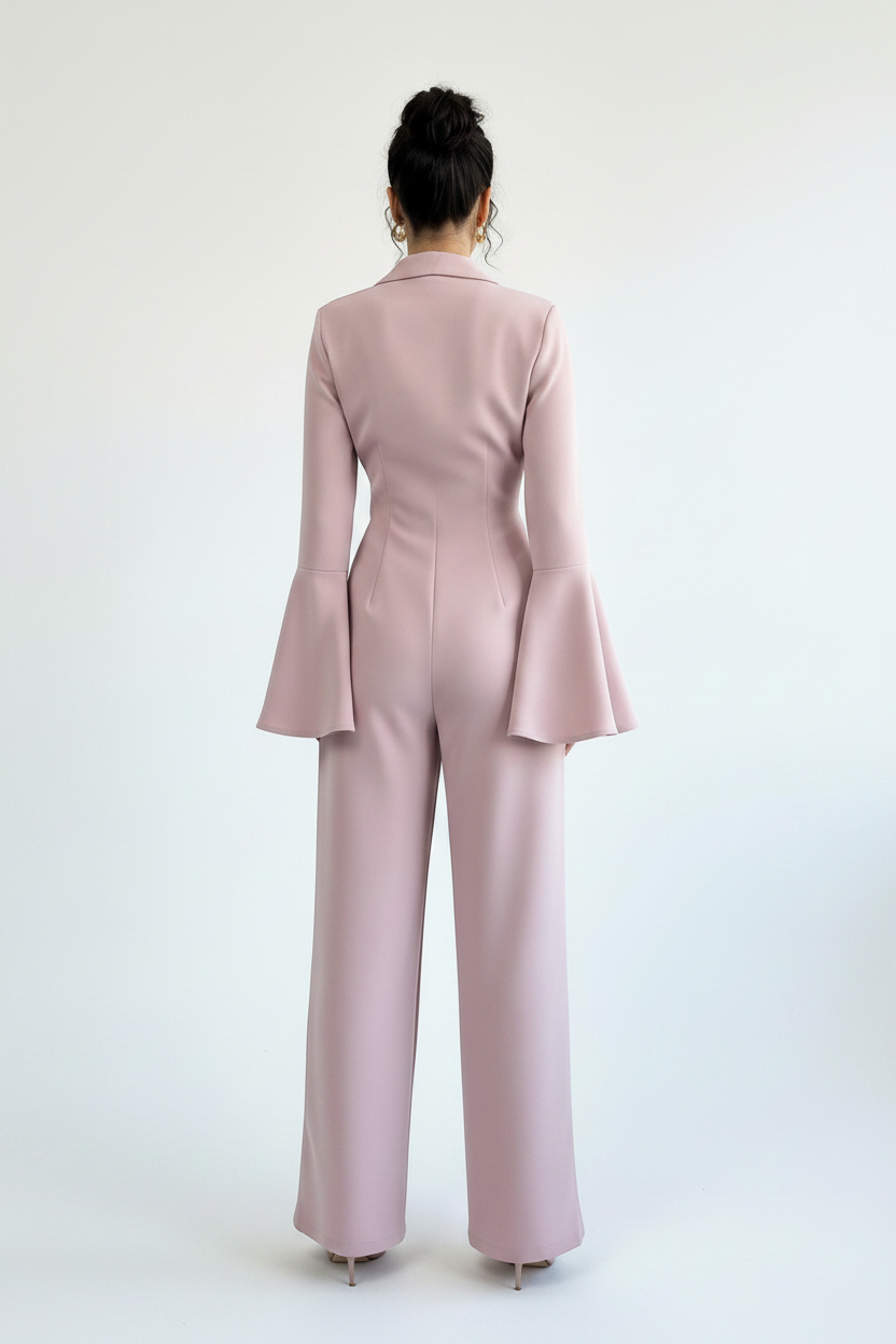 Women's Elegant Solid-Colour Flared Sleeve Wide-Leg Jumpsuit