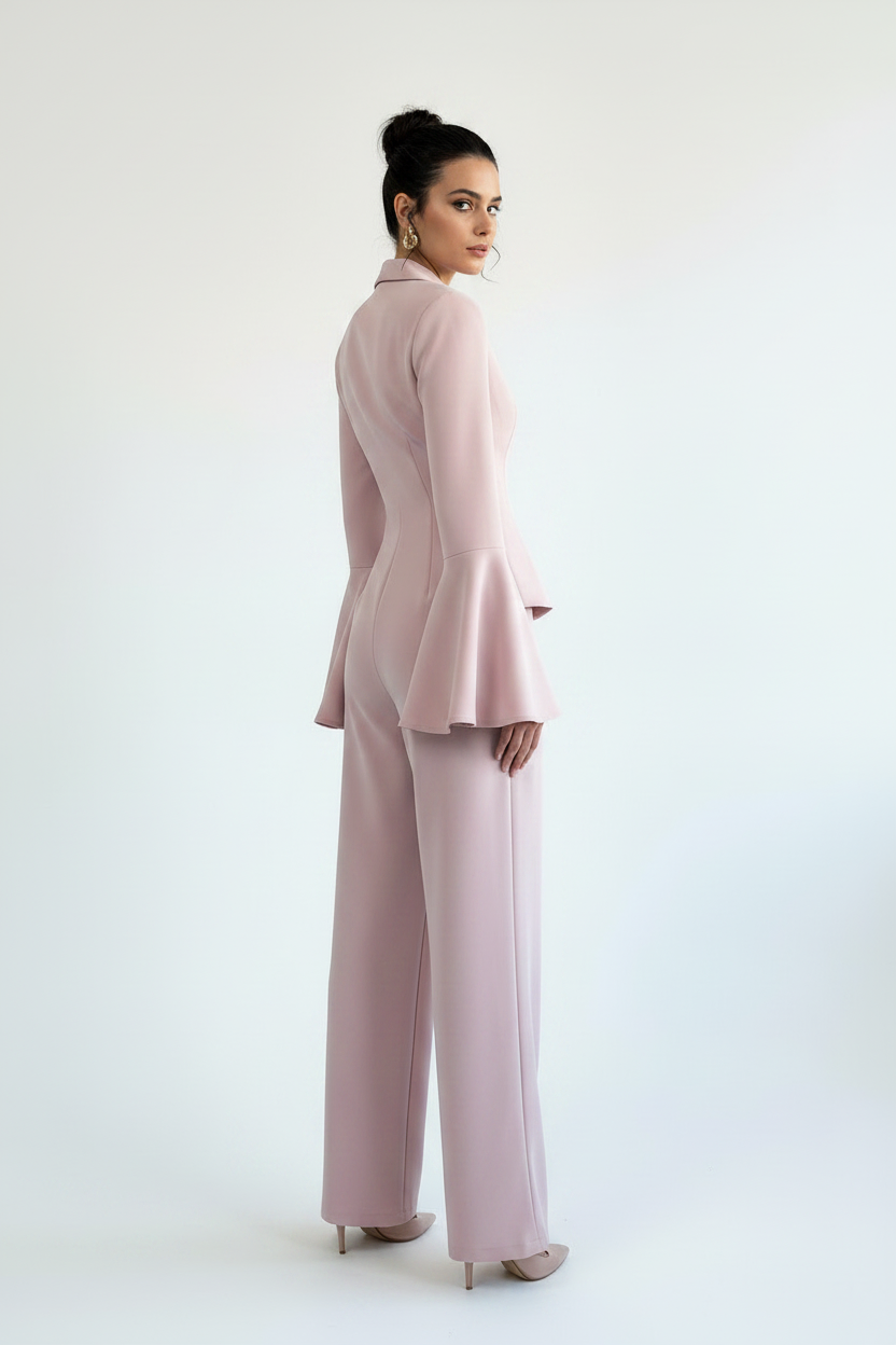 Women's Elegant Solid-Colour Flared Sleeve Wide-Leg Jumpsuit