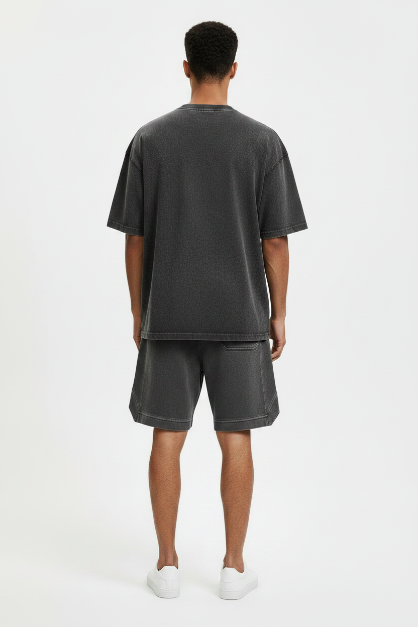 Conjunto Casual de Moda para Exercício com T-shirt e Calções em Algodão Puro Lavado