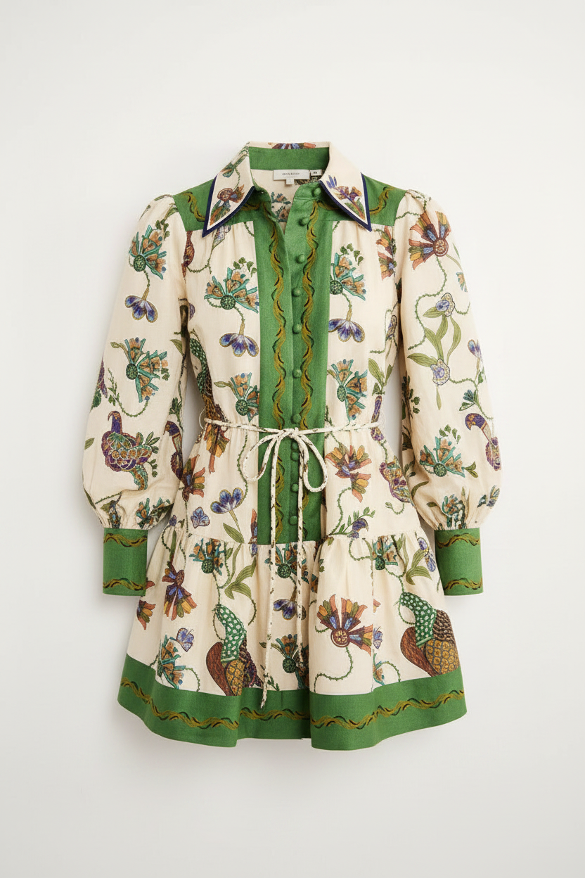 Women's Long Sleeve Printed Lapel Dress