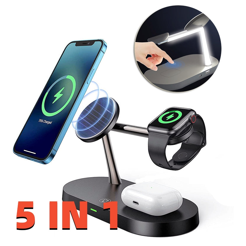 5-in-1 Magnetic 15W Fast Wireless Charging Station & Holder
