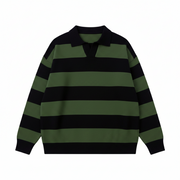 Men's Casual V-Neck Contrast Stripe Long-Sleeve Knit Pullover