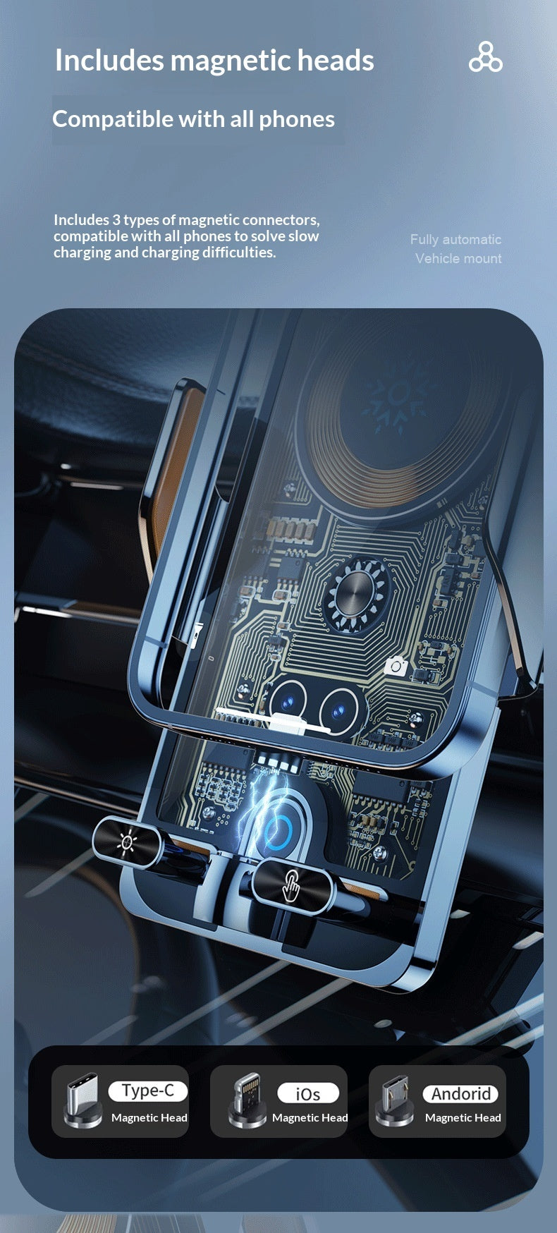 Transparent Smart Sensing Wireless Car Charger Holder