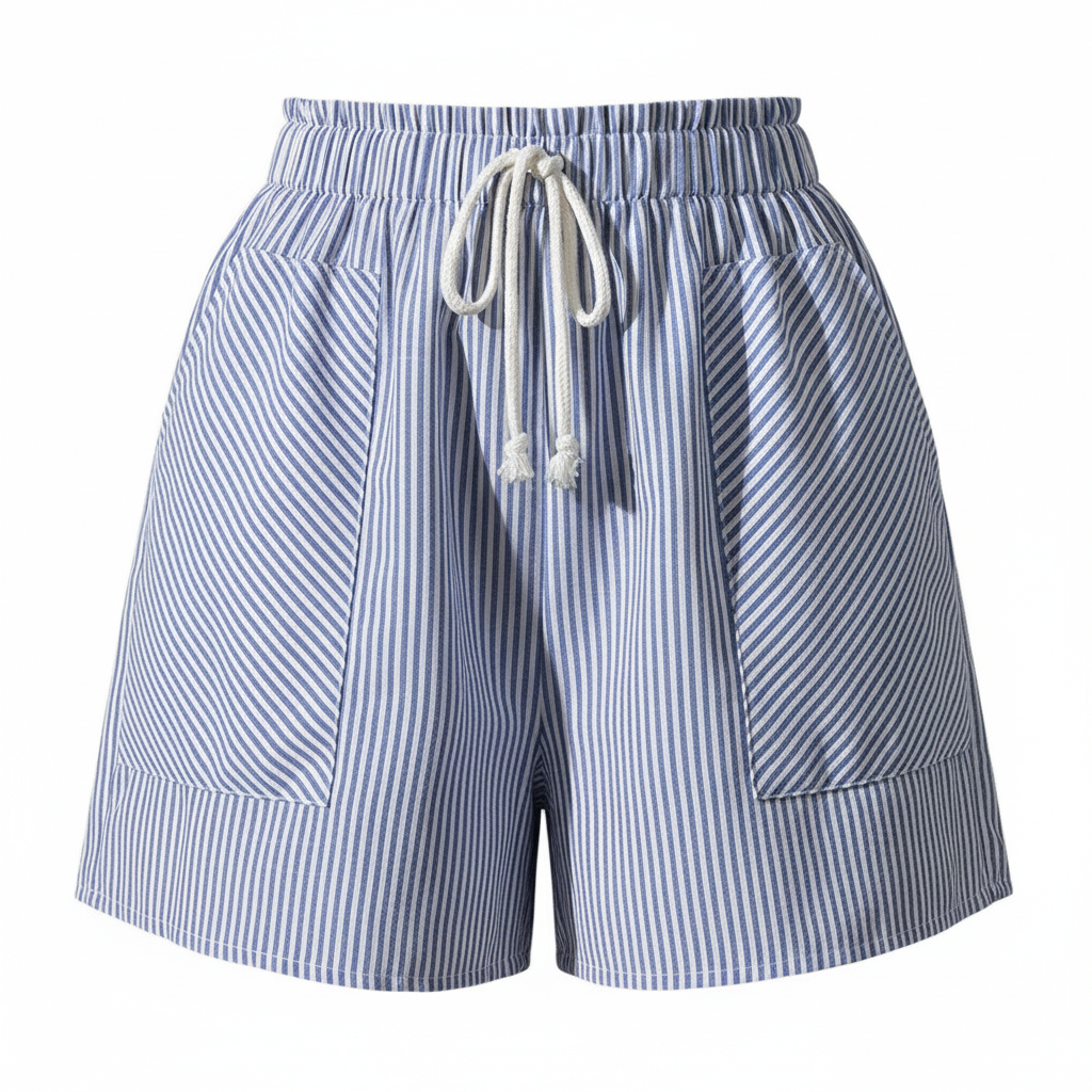 Women's High-Waisted Fashionable Striped Casual Shorts