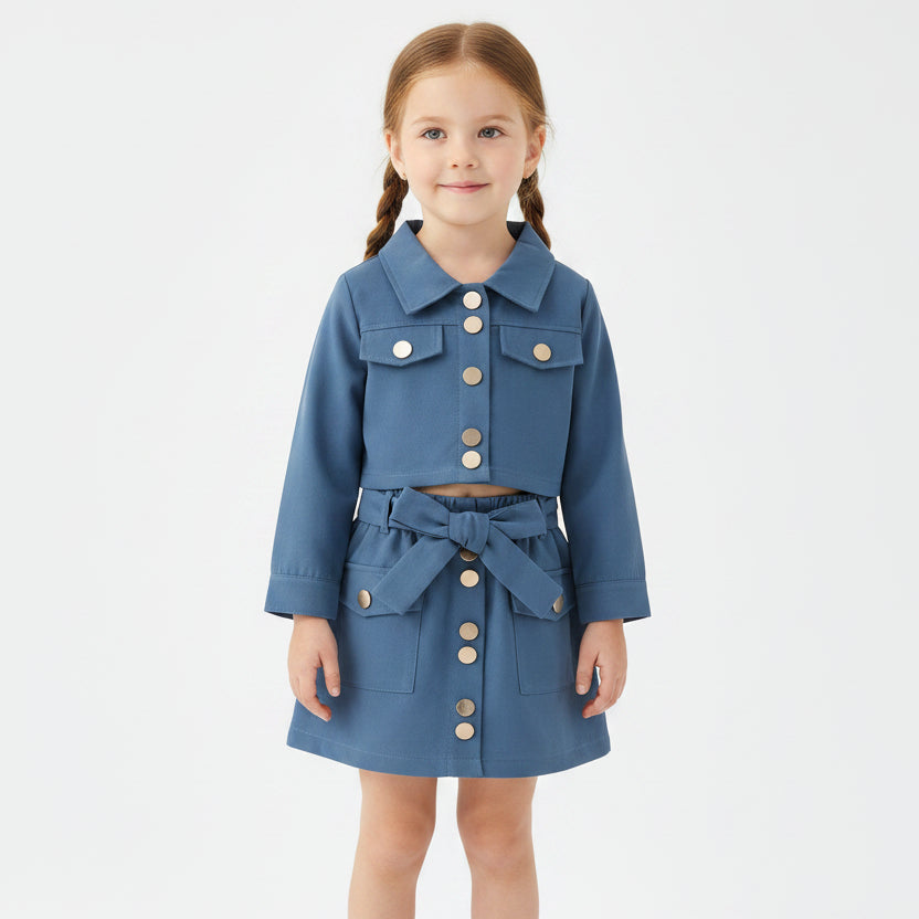 Women's Long-Sleeve Bow Jacket & A-Line Skirt Two-Piece Outfit