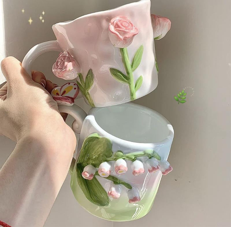 Girl Tulip Girl Heart Hand Painted Mug Ceramic