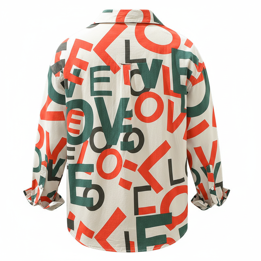 Men's Japanese Style Printed Cotton Long Sleeve Shirt