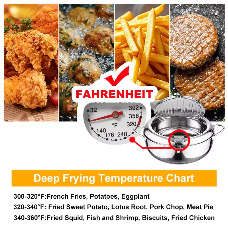 Tempura Deep Fryer Japanese Style Deep Fryer 304 Stainless Steel With Thermometer And Filter Cookware Deep Fryer