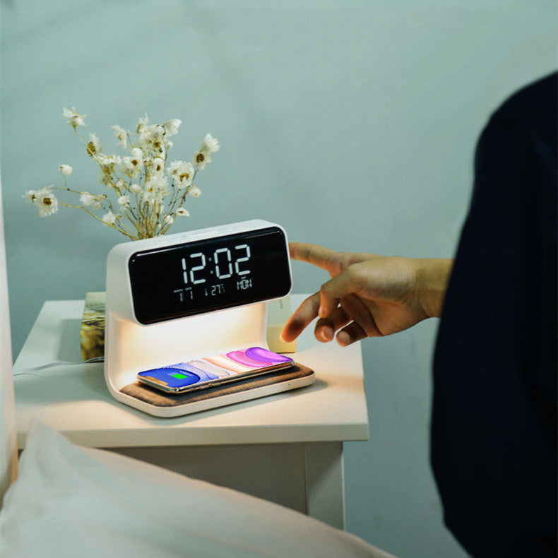 Cre3-in-1 Bedside Lamp with Wireless Charging & Alarm Clock