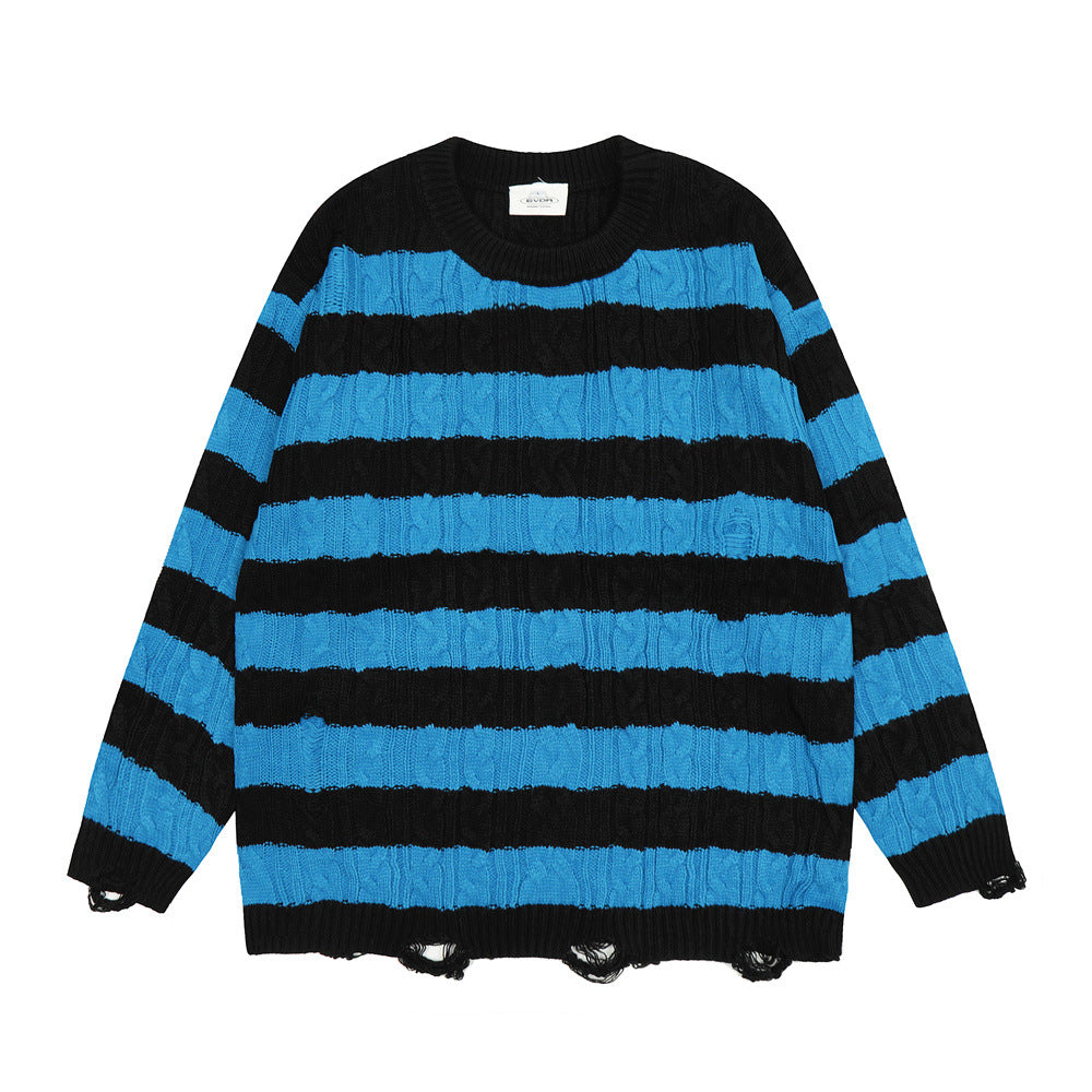 Men's Contrast Colour Striped Round Neck Sweater