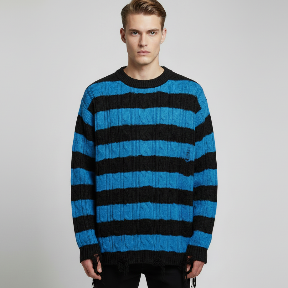 Men's Contrast Colour Striped Round Neck Sweater